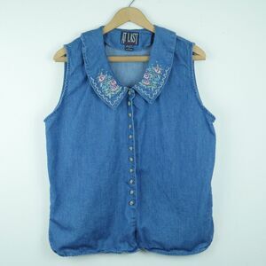 Vintage Large Top Chambray Embroidered Granny Cottagecore Prairie 90s Western